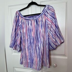 Caramela Women’s Sz M Pink & Purple Stripped‎ Off The Shoulder Blouse Mid Sleeve